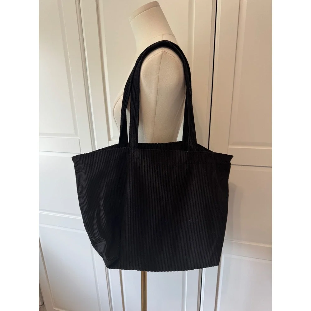 Sezane Les Composantes Black Corduroy Tote Bag Oversized Shopper Handbag